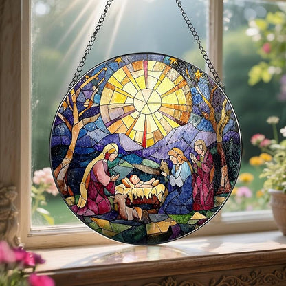 8'' Nativity Stained Glass Suncatcher, Window Hanging Decor, Religious Christmas Ornament, Christian Holiday Decor, Christian Gifts, Religious Gifts, Gift for Christmas