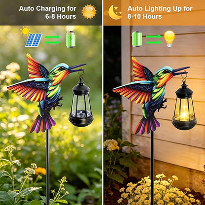 ANGMLN Hummingbird Solar Lights Outdoor, Hanging Lantern Waterproof, Birthday Gifts for Women Mom Mother's Day, Metal Garden Statue Yard Decor Patio Pathway Backyard Lawn Ornaments