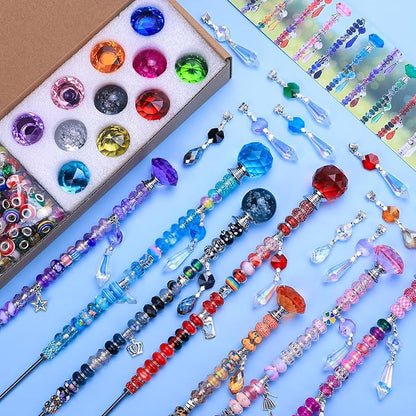 AIPRIDY DIY Fairy Wand Garden Stakes Kit, Crystal Beaded Decorative Wands Set, Outdoor Garden Decoration with Assembly Guide (Mixed Top 390 Pcs)