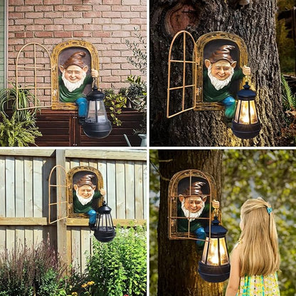 Gnomes Outdoor Garden Statues Gifts Mothers Day Summer Decor Whimsical Fairy Garden-10 Inch Elf Outdoor Tree Hugger Statues- Tree Face Sculpture, Yard Art Patio,Fence,Lawn,Wall Gnomes Ornament