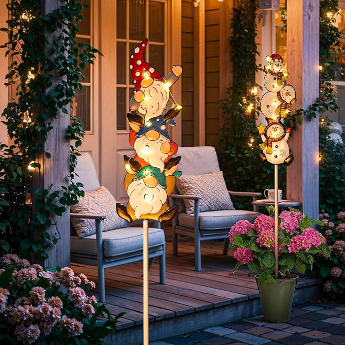Homeimpro Solar Garden Lights Outdoor Yard Decorations Garden Gifts Gnomes Snowman Pathway Stake Lights with 18 LED Waterproof Lawn Outdoor Mothers Day Present for Mom Women (2Pack)