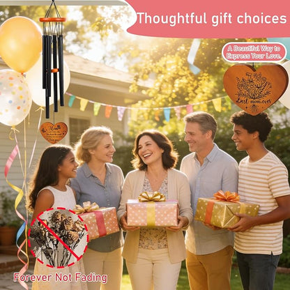 Mom Gifts Wind Chimes for Outside – Wind Chimes with Engraved Wooden Pendant for Mother, Mothers Day Birthday for Mom from Daughter Son, Garden Patio Hanging Keepsake Decor