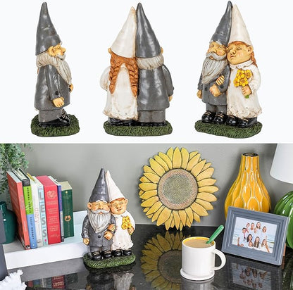 NAT & JULES Married Gnome Couple Colorful Finish 12 inch Resin Garden Statue