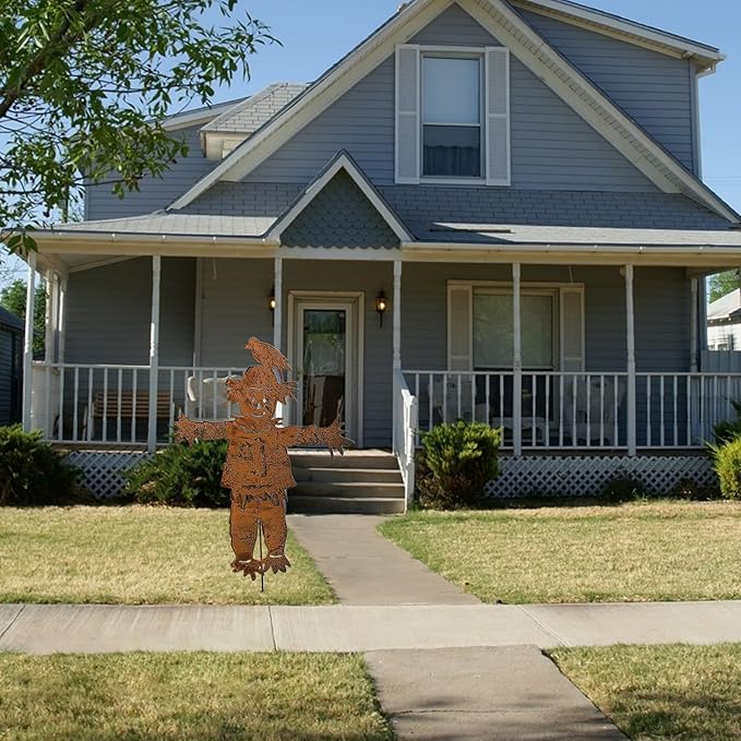 BestAlice 27.36 in Outdoor Metal Scarecrow, Garden Art, Fall Decorative Yard Signs with Stakes, Garden Yard Stake for Home Lawn Front Door Fall Harvest Wall Hanging Decor