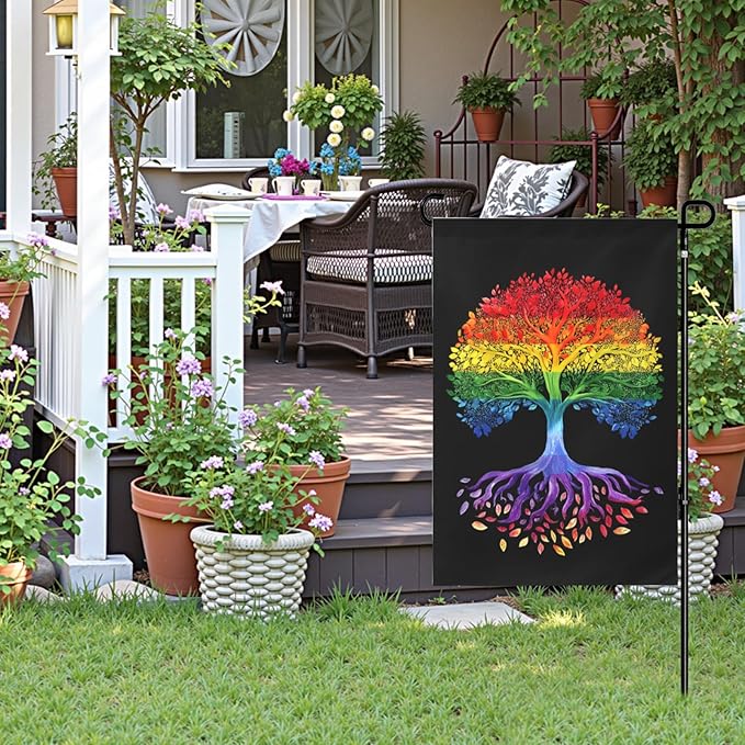 Gay Pride Garden Flag LGBTQ Rainbow Tree Life Yard Banner 12x18 Double Sided for Outside Lawn Seasonal Decorative Small