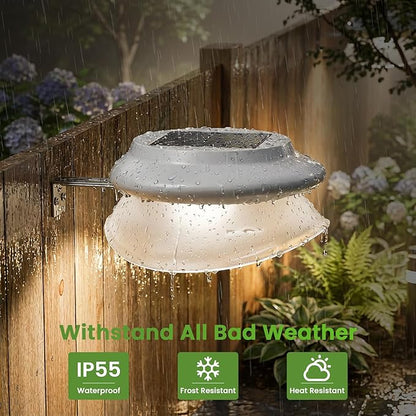 JSOT Outdoor Gutter Light, Bright Solar Fence Lights, Waterproof Lighting for Patio Eaves Pathway Garden Garage Stairs Wall 2 Installations Methods - Cool White, 6 Pack-White lampshade