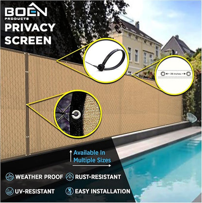 Boen - Backyard Privacy Screen Fence Covering 4' x 50' - Beige - Instant Outdoor Privacy Fence Screen for Any Metal, Chain Link, Wood Panels or Plastic Fencing - Shade & Block Wind Privacy Wall