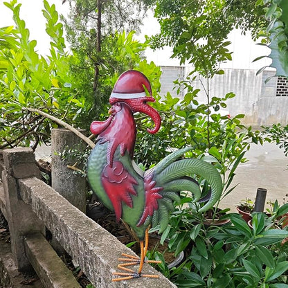 Metal Rooster Sculptures Christmas Ornament and Garden Yard Decor