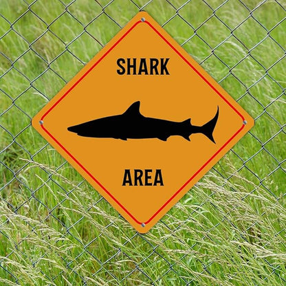 Fierce Fish Area Xing Caution Crossing Sign Ocean Animal Aluminum Metal Sign Warning Sign Novelty Road Fence Yard Wall Decor For Indoor Outdoor Highway12x12in