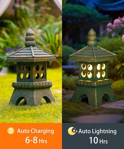Nacome Solar Pagoda Garden Statues:15.7 inches Outdoor Waterproof Resin Zen Decor for Landscape Balcony Patio Porch Yard Ornament(Bronze)