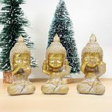Owl Statue Garden Decor, Resin Waterproof Halloween Indoor Outdoor Lawn Yard Patio Office Living Room Decoration Gifts for Mom Women (8.3 Inch) (Golden 3 Buddha)