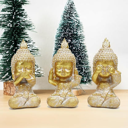 Owl Statue Garden Decor, Resin Waterproof Halloween Indoor Outdoor Lawn Yard Patio Office Living Room Decoration Gifts for Mom Women (8.3 Inch) (Golden 3 Buddha)