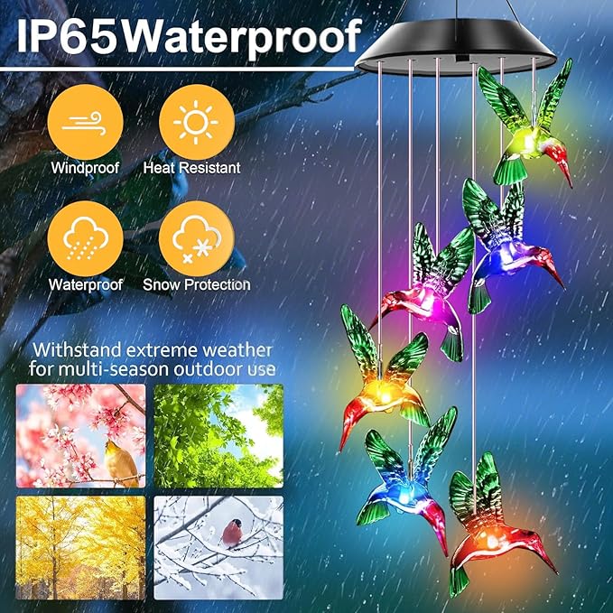Hummingbird Solar Wind Chimes, Hummingbird Wind Chimes for Outside,Best Gifts for Mom Grandma Women Wife Aunt Sister, Unique Mobile Wind Chime, Garden Yard Decor Green
