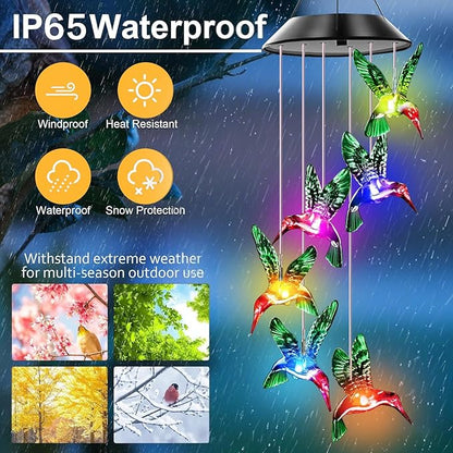 Hummingbird Solar Wind Chimes, Hummingbird Wind Chimes for Outside,Best Gifts for Mom Grandma Women Wife Aunt Sister, Unique Mobile Wind Chime, Garden Yard Decor Green