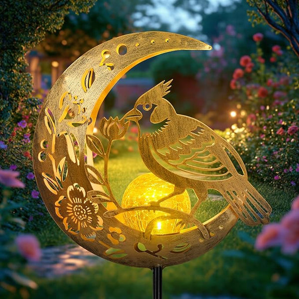 JOBOSI Solar Moon Cardinals Garden Light, Moving Moon & Cardinals Stake Decor for Yard, Lawn, Gifts for Women Mom Grandma, Christmas, New Year Decor Gift