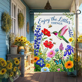 IVN Hummingbird Garden Flag 12x18 Inch – Enjoy the Little Things Floral Outdoor Flag, Double Sided Burlap Spring Summer Yard Flag for Porch Lawn Patio Decor