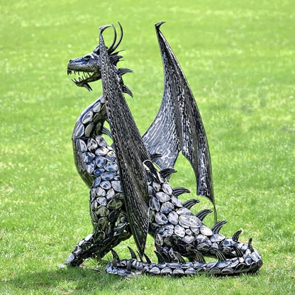 Zaer Ltd. 4.5ft Tall Large Metal Dragon Statue Decoration (for Outdoor or Indoor use) (Tail Laying on Side)