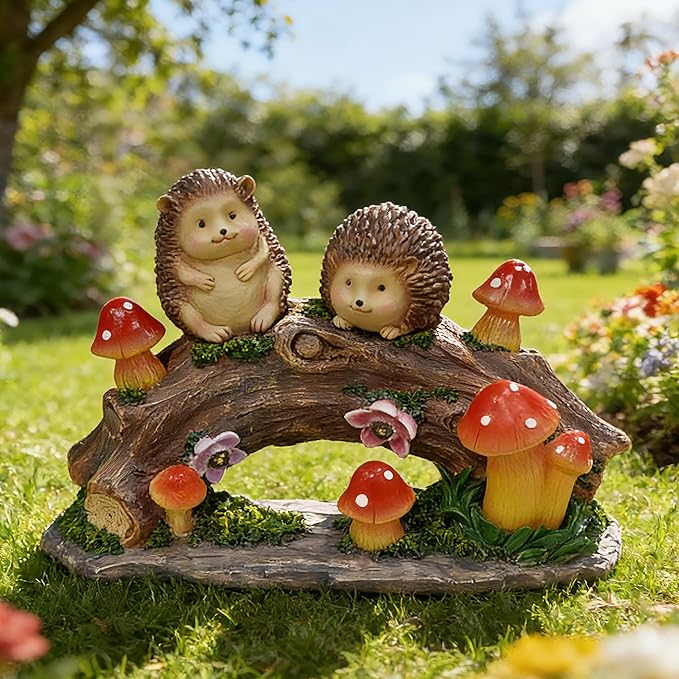 Fairy Garden Statues,Fairy Garden House with Solar Powerd Night Light,Yard Decorations Outdoor Fairy Garden Accessories Decor for Outside (Hedgehog)