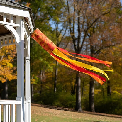 Madrona Brands Fall Leaves Windsock | Durable Outdoor Hanging Wind Decoration | Patio, Porch, Yard | 48 Inch