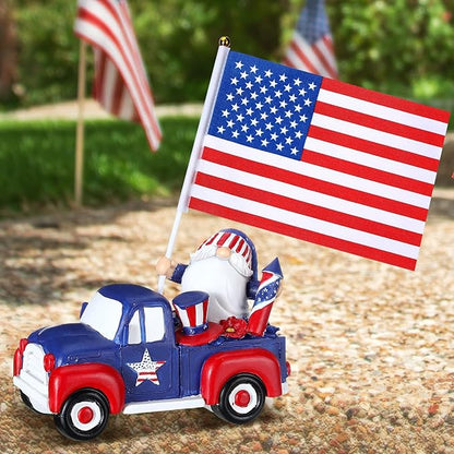 4th of July Garden Gnome Statues USA 250th Anniversary Table Decor Patriotic Resin Statues with American Flag Red White Blue Gnome Yard Figurine Centerpiece for Lawn Garden Patio Home Decor Gift