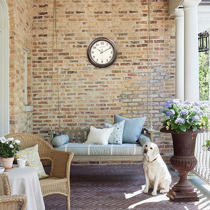 Outdoor Clocks Waterproof, 18 Inch Large Outdoor Wall Clock for Patio, Silent Battery Operated Viantage Decorative Metal Wall Clocks for Living Room, Kitchen, Bedroom, Pool, Garden - Bronze