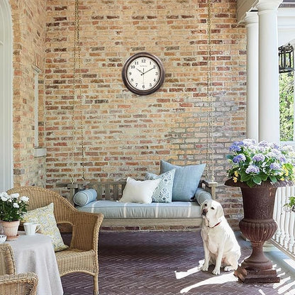 Outdoor Clocks Waterproof, 18 Inch Large Outdoor Wall Clock for Patio, Silent Battery Operated Viantage Decorative Metal Wall Clocks for Living Room, Kitchen, Bedroom, Pool, Garden - Bronze