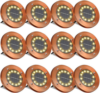 JKIMK Solar Ground Lights Outdoor Waterproof Flat Garden Solar Disk Lights Floor 12 LED 12 Pack for Garden Patio Pathway Landscape Driveway Yard Path Decor