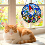 Funoasis Easter Bunny and Gnome Stained Glass Suncatcher - 6.3 Inches Window Hanging Ornaments for Spring Holiday Home Decoration