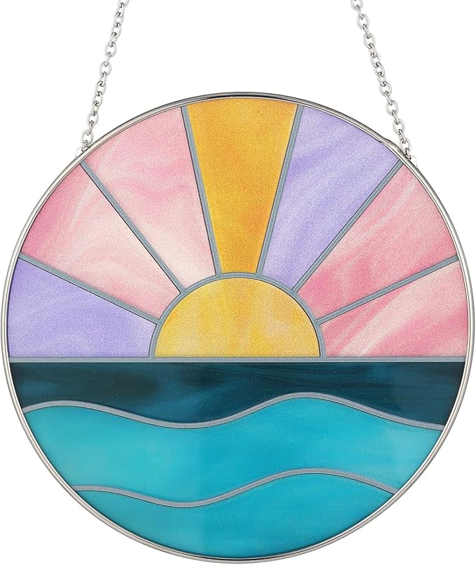 Colingmill Sun Plant Suncatcher Cute Stained Glass Greenhouse Suncatcher Ornament Light Catcher for Christmas Tree Rustic Xmas Garden Window Family Art Wall Decor