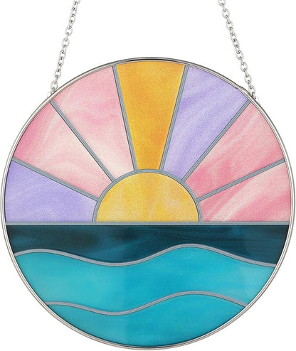 Colingmill Sun Plant Suncatcher Cute Stained Glass Greenhouse Suncatcher Ornament Light Catcher for Christmas Tree Rustic Xmas Garden Window Family Art Wall Decor