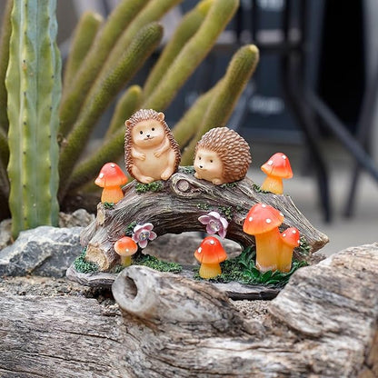 Fairy Garden Statues,Fairy Garden House with Solar Powerd Night Light,Yard Decorations Outdoor Fairy Garden Accessories Decor for Outside (Hedgehog)