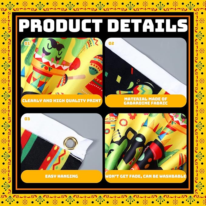 6 Pcs Cinco De Mayo Bunting Fan Flag Mexican Fiesta Half Fan Banners 1.5 x 3ft Donkey Hanging Flag Banner Tacos Cactus Bunting Decoration for Outdoor Indoor Garden Yard Party Decor(Mexican)