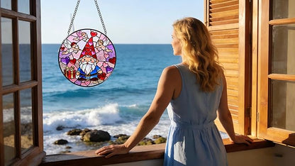 Funoasis Valentine's Day Stained Glass Suncatcher - Cupid and Heart 6.3 Inches Ornaments Gift for Lovers and Spouse