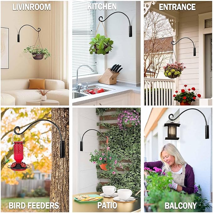 AJART Hanging Plant Hanger Outdoor: 2 Pieces Bird Feeder Wall Hooks - 16-Inch Heavy-Duty Plant Bracket Hook for Hanging Flower Baskets