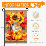 Fall Garden Flags Thanskgiving Sunflower Pumpkin Printing Garden Flag Welcome Autmn Maple Leaves Yard Flag for Outside Mason Jar Pattern Double Side Floral House Flag Decor Standard Size 12×18 Inch