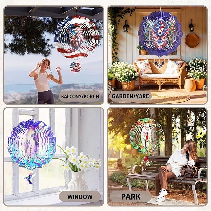 Wind Spinners Outdoor Hummingbird - Hanging Wind Chime for Garden Decor, 12-Inch Stainless Steel Wind-Spinner with Tail Spinner, Wind-Sculptures for Indoor Patio Lawn Yard, Christmas Ornament Gift