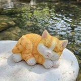 Sleeping Orange Tabby Garden Statue - Resin Realistic Mini Cat Sculpture, Pet Loss Memorial Stone, for Cat Lovers, Indoor/Outdoor Decor, Animal Figurine for Yard Ornaments