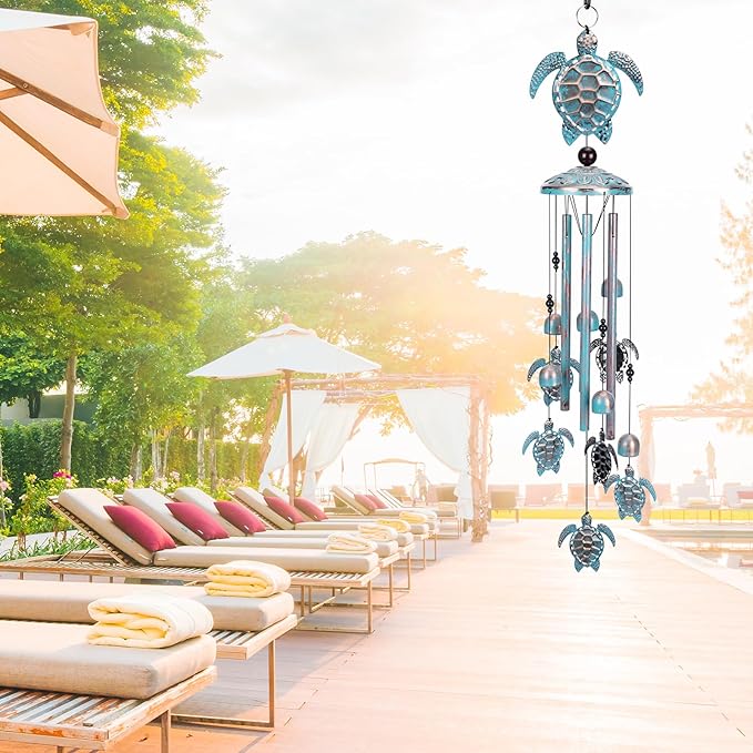 Sea Turtle Wind Chime for Outside, Turtle Gifts for Women Men Mom Grandma, Unique Sea Animal Metal Decorative Windchimes with S Hook Decor for Birthday Home Lawn Patio Porch Backyard Yard Decoration