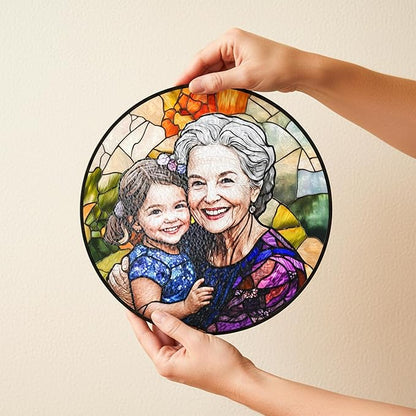 Personalized Grandma Stained Glass Sun Catcher, Custom Photo Window Hanging, Personalized Stained Glass, Gift for Grandma, Grandparents, Christmas, Birthday, Keepsake, Christmas Ornament, P3
