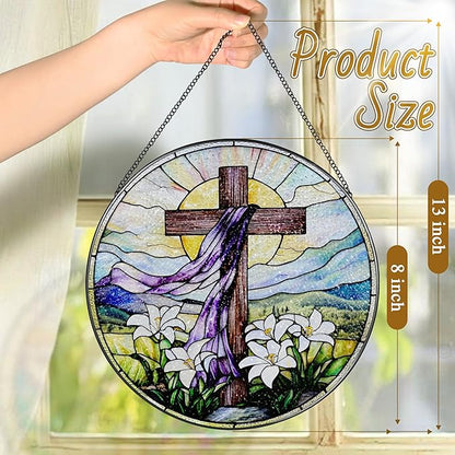 8 Inches Stained Glass Cross Suncatcher, Stained Glass Window Hanging Decor, Religious Cross Ornament, Christian Home Decor, Christian Gift, Religious Gift, Gifts for Christmas