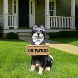 Northern Husky Porch Accent Featuring Solar Lantern & Double-Sided Sign, Sitting Black Husky Garden Statue for Entry Steps & Lawn Edge