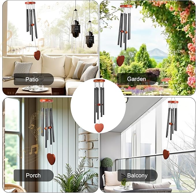 Wind Chimes for Outside – 25.5" Aluminum Windchimes Outdoors for Garden, Patio Decor, Memorial Gifts for Mom, Sympathy Gift for Loss of Loved One, Sister Gifts for Birthdays, Mother's Day(Black)