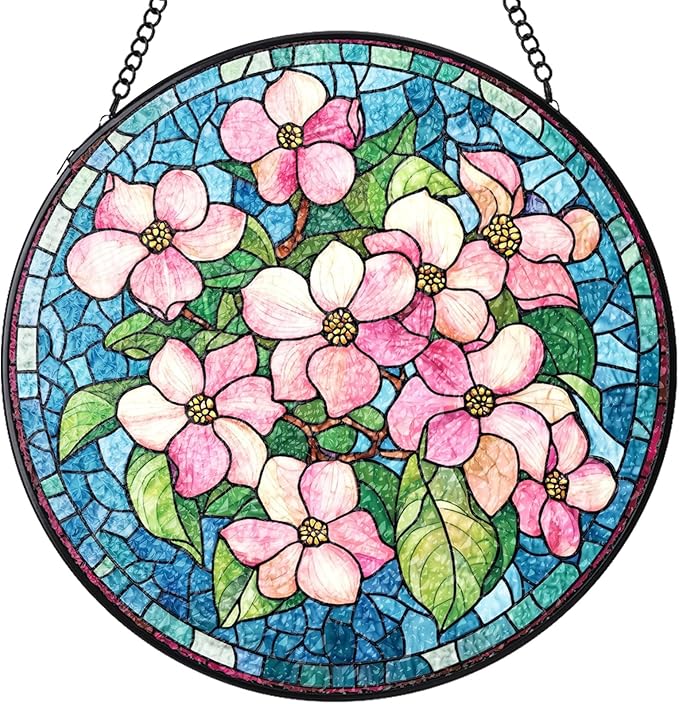 Stained Glass Suncatchers Window Hanging, Flowers Sun Catchers Indoor Window Stained Glass Hanging Garden Decor, Birthday Gifts for Mom Grandma Aunt Sister Bestie 6.3 in