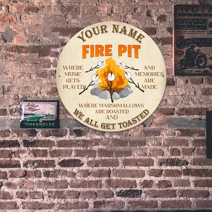MeMate Personalized Name Signs - Customized Metal Signs for Backyard & Patio Decor, Marshmallow Toasting, Camping