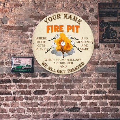 MeMate Personalized Name Signs - Customized Metal Signs for Backyard & Patio Decor, Marshmallow Toasting, Camping