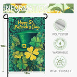 Happy St. Patrick's Day Shamrock Garden Flag Double Sided 12 x 18 Inch Green Hat with Clovers Decorative Garden Yard Flags for Home Decor