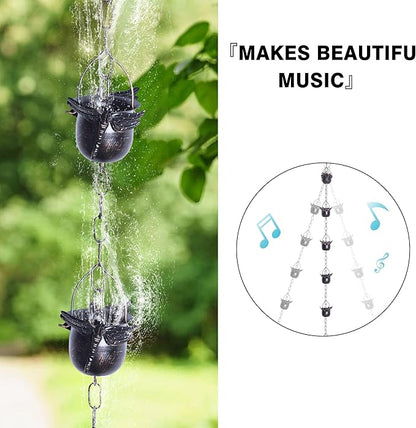 Topadorn 8.5FT Butterfly Rain Chain, Rain Chains for Gutters with 12 Cups, Adjustable Rain Catcher Chain with Bell for Eaves Drainage, Rain Collector for Enhanced Outside Yard Appeal