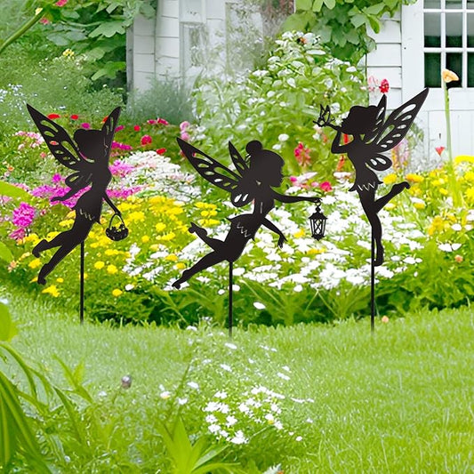 Bnesi Enchanted Garden Metal Art Decor Funny Garden Accessories Outdoor 3-Piece Set Decoration Suitable for Outdoor Yard Flower Pot Lawn Decoration (Lively)