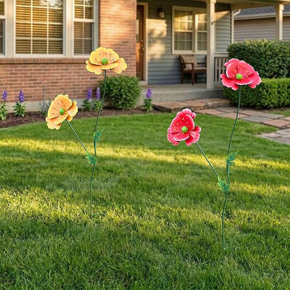 Metal Flowers for Outside, 30" Tall 2-Pack Decorative Garden Stakes - 3D Double-Layer Iron Flowers, Metal Flowers Outdoor Decor for Garden Yard & Patio