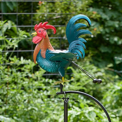 Red Carpet Studios Garden Art Large Rooster Balance Rocker Metal Garden Stake Yard Décor, 61.5” Tall, Farmhouse Red Comb Design
